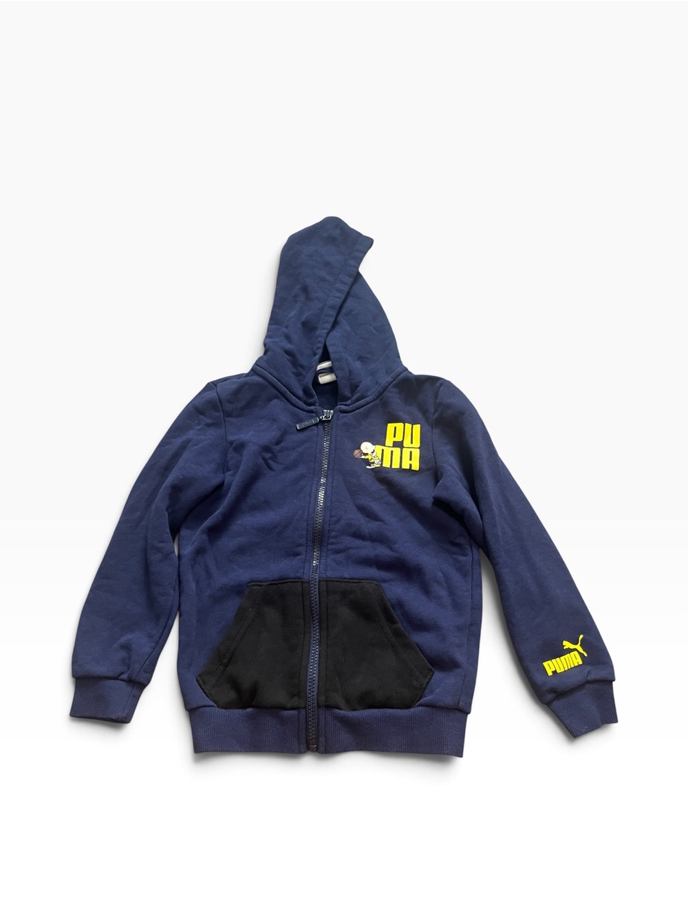 PUMA x Peanuts Navy Blue Kids Zip-Up Hoodie Size 6 Charlie Brown Football